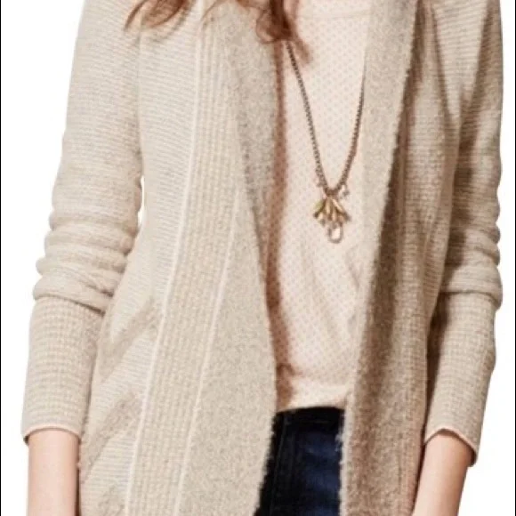 Anthropologie Angel Of The North Wool Blend Drape Tan/Cream Boho Cardigan Large - Picture 10 of 12